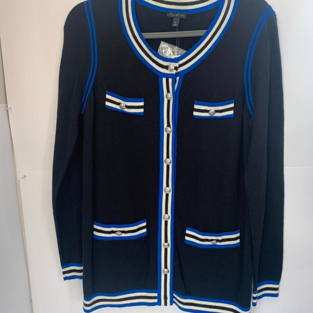 Talbots women's super soft tipped cashmere black cardigan sweater medium